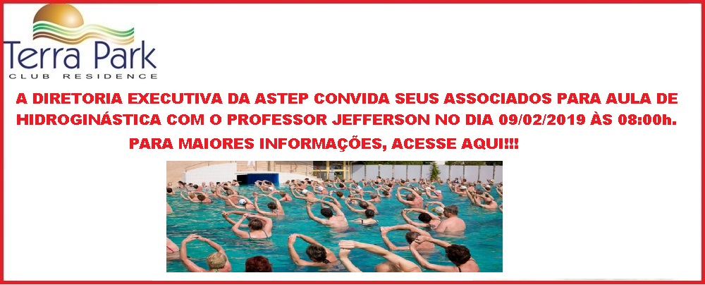 AULA DE HIDROGINÁSTICA NO DIA 09/02/2019 ÀS 08:00h COM O PROFESSOR JEFFERSON.