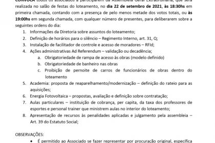 Assembleia Geral Extraordinária - 22/09/2021 - 18:30hs